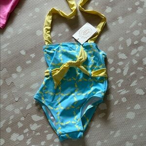 The Beaufort Bonnet Company Yellow and Blue Kids Swim One Piece